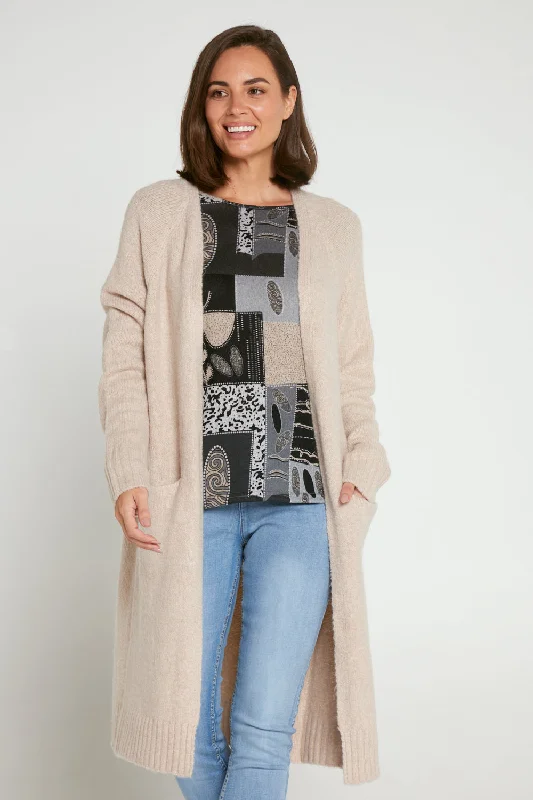 Paula Cardigan - Beige Lace Blend Ribbed Blend Corduroy Blend