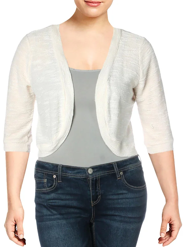 Plus Womens Knit Open Front Cardigan Top Chenille Brocade Lace