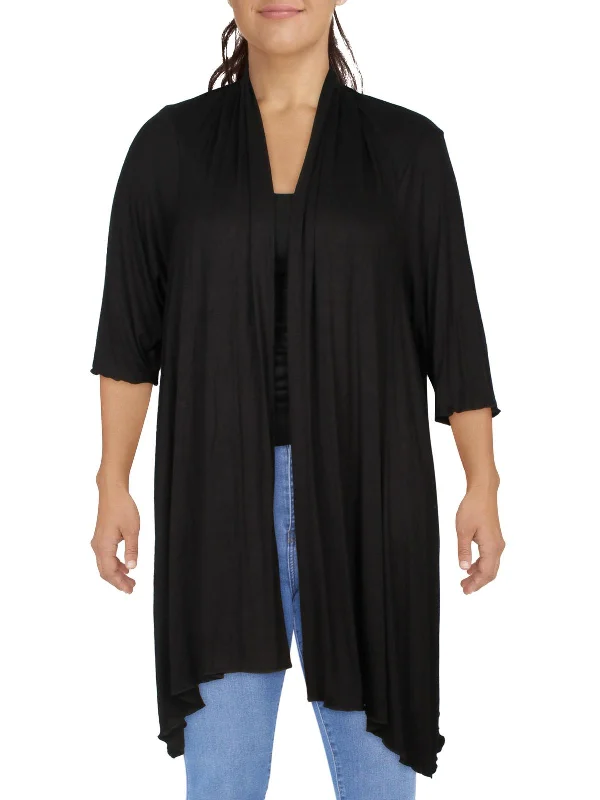 Plus Womens Open Front Cardigan Kimono Fleece Cardigan Nylon Polyester