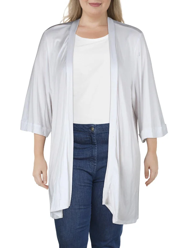 Plus Womens Open Front Layering Cardigan Top Spandex Rayon Corduroy