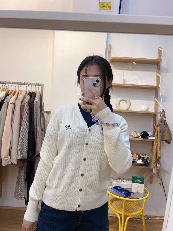 R logo kint cardigan Plaid Cardigan Polka Dot Checkered