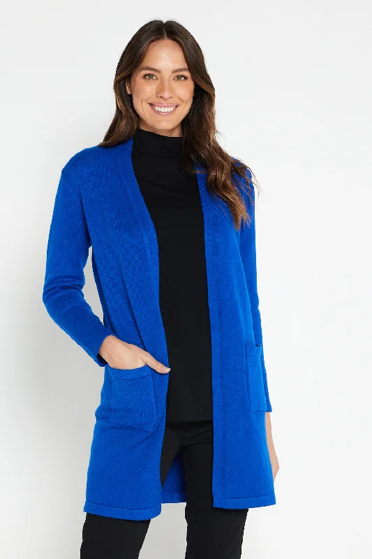 Salima Knit Cardigan - Blue Silk Blend Satin Velvet