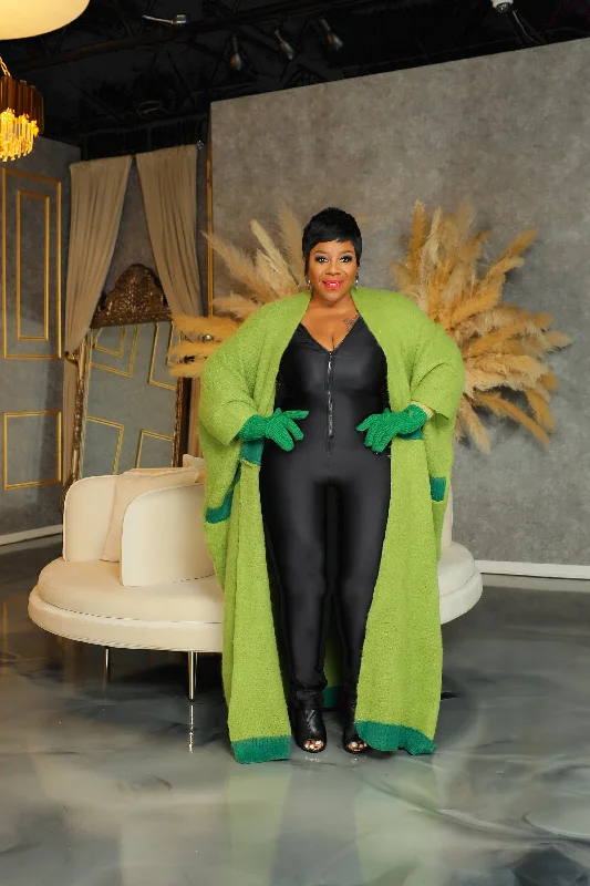 Shades Of Green Wool Cardigan Hooded Caped Shawl Collar