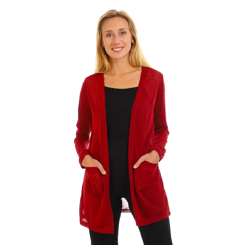 Side Pockets Open Neckline Cardigan - Kady Chenille Blend Fleece Blend Nylon Blend