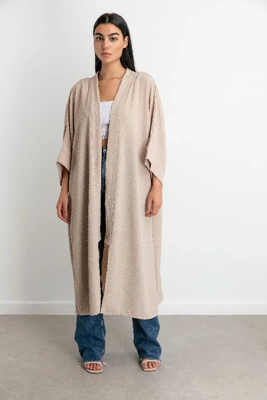 Slip On Long Sleeves Self Patterned Cardigan - Kady Cotton Fabric Linen Fabric Terry Fabric Slip On Long Sleeves Self Patterned Cardigan - Kady Cotton Fabric Linen Fabric Terry Fabric