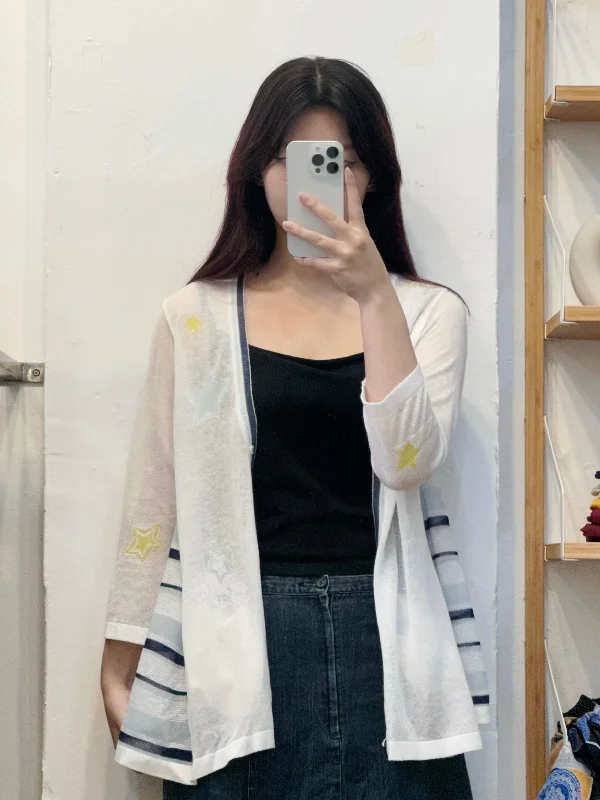 Star stripe pattern cardigan Hooded Cardigan Collared Cardigan Shawl Collar