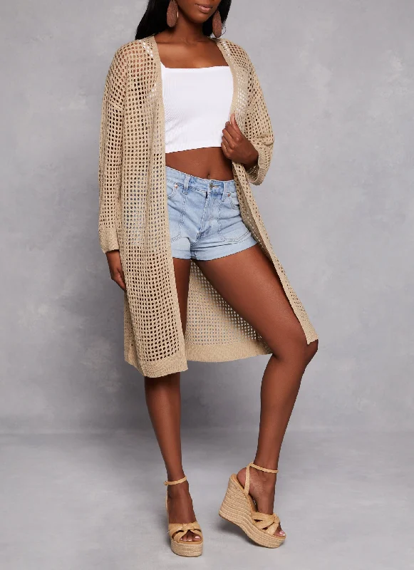 Crochet Knit Cardigan Solid Color Striped Floral Print