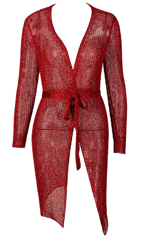 Sultry Shine Red Metallic Knit Mesh Long Sleeve Cross Wrap Plunge V Neck Wrap Belt Sweater Cardigan Mini Dress Polka Dot Checkered Tartan Sultry Shine Red Metallic Knit Mesh Long Sleeve Cross Wrap Plunge V Neck Wrap Belt Sweater Cardigan Mini Dress Polka Dot Checkered Tartan