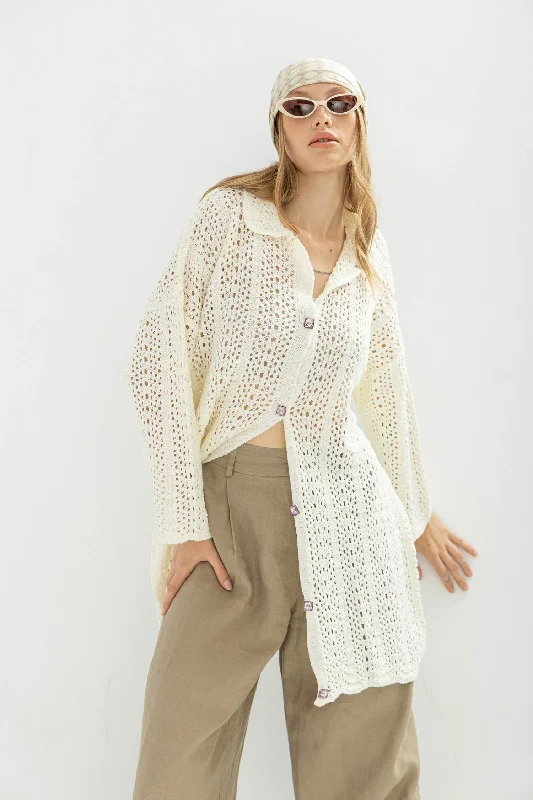 Swarovski Buttoned Knitted Cardigan - Add On Mesh Fabric Canvas Fabric Denim Fabric
