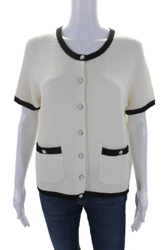 Tara Jarmon Womens Wool Georgina Pearled Buttoned Cardigan Top White Real Fur Shearling Chenille Tara Jarmon Womens Wool Georgina Pearled Buttoned Cardigan Top White Real Fur Shearling Chenille