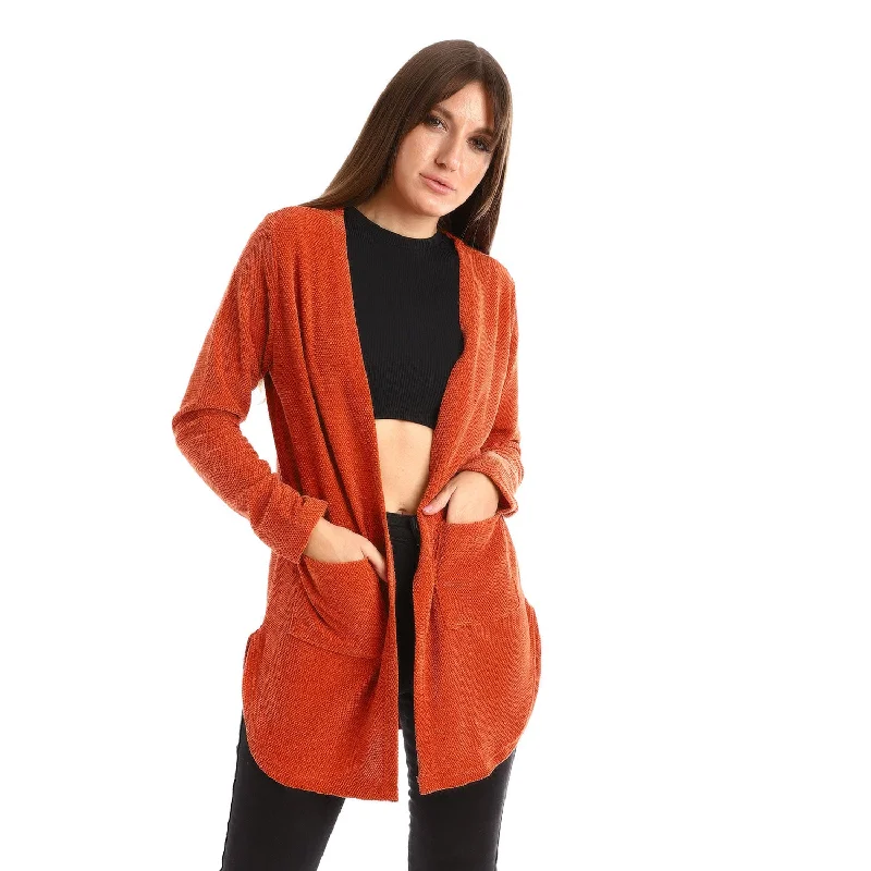 Velour Knitted Long Cardigan - Kady Cardigan Knitwear Sweater
