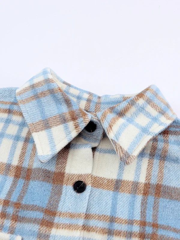 Warm Plaid Shirt Jacket Elasticated Jacket Padded Jacket Insulated Jacket