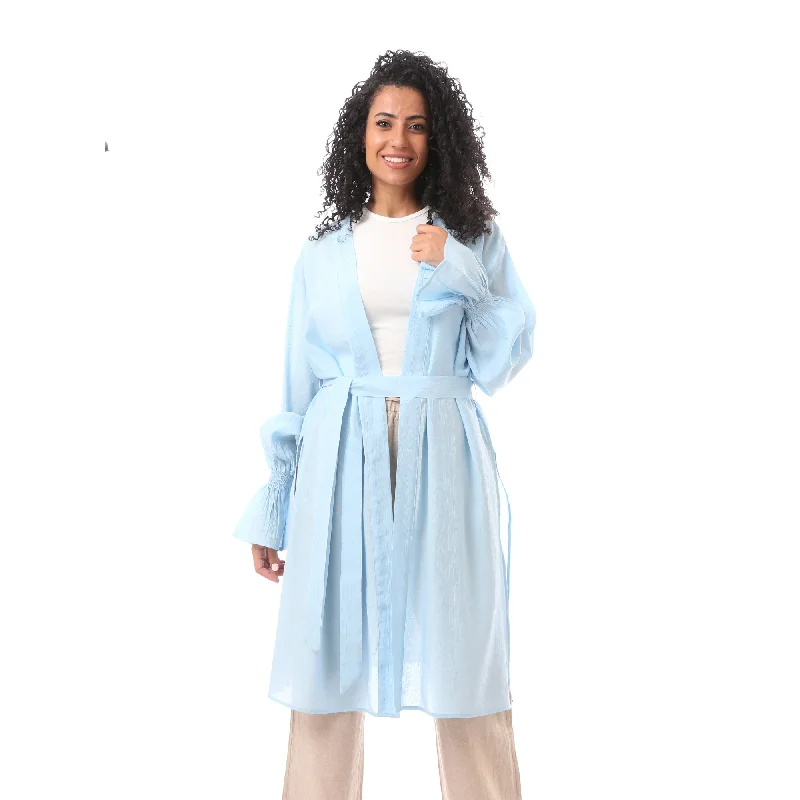 Women'S Casual Cardigan With Belt - Merch Mesh Blend Leather Blend Suede Blend