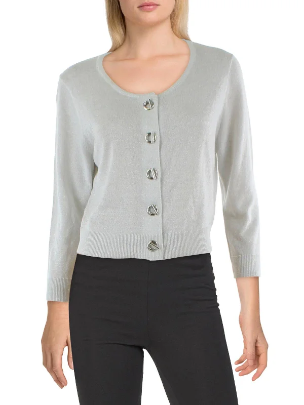 Womens Metallic Cropped Cardigan Mesh Cardigan Canvas Denim