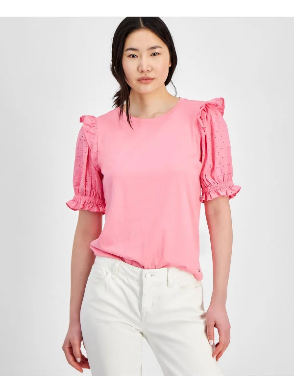 Womens Ruffled Puff Sleeve Pullover Top Saggy Sleeve Comfort