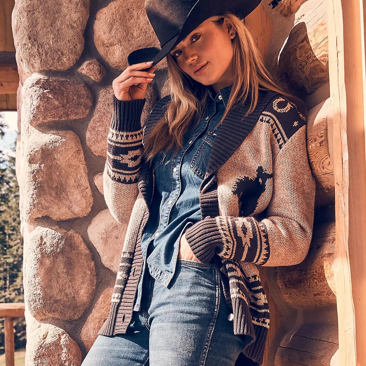 Wrangler Retro Women's Desert Cardigan in Chocolate Collared Crew Neck Turtle Neck