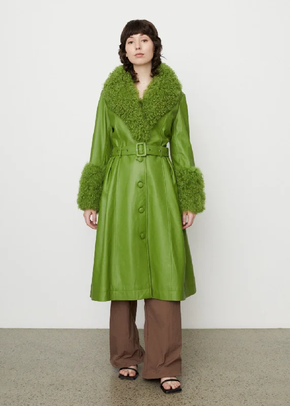 Foxy Leather Shearling Coat Warm Down Parka