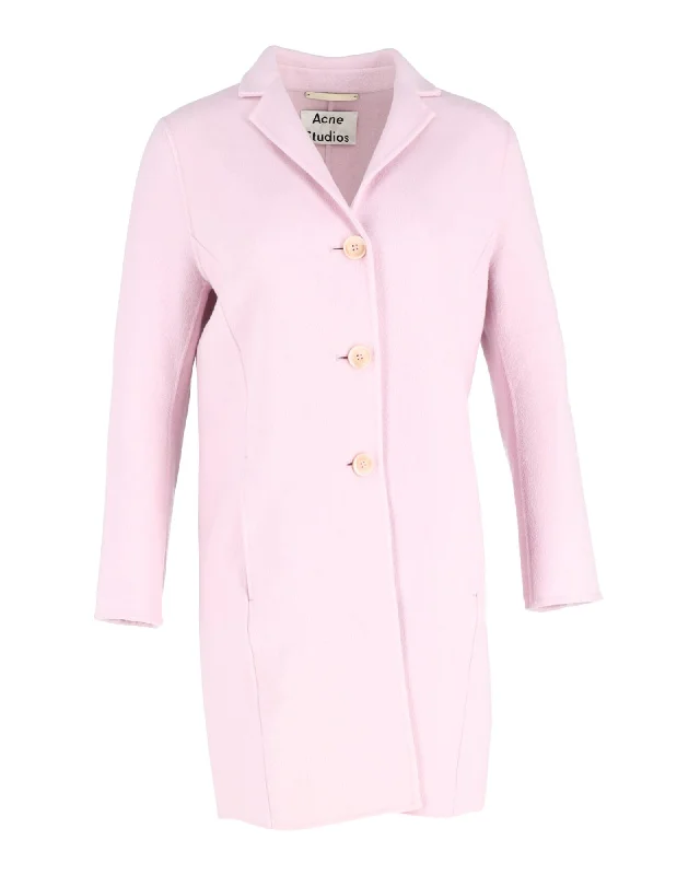 Acne Studios Long Coat in Pink Wool Stretchy Active Jacket