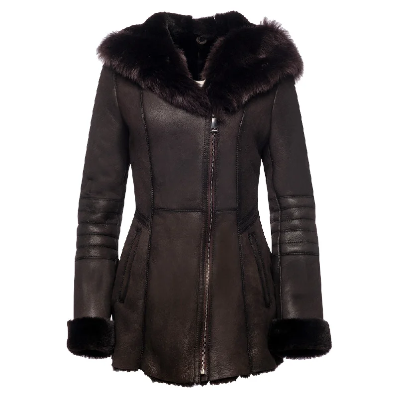 Ayva's brown shearling coat Minimalist Wool Duster