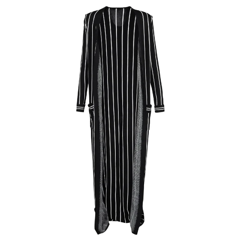 Balmain Striped Stretch-Knit Cardigan in Black Wool Iron Safe Non-Iron Wrinkle Free