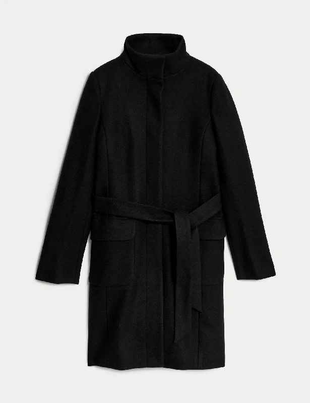 Belted Funnel Neck Coat Relaxed Fit Blazer