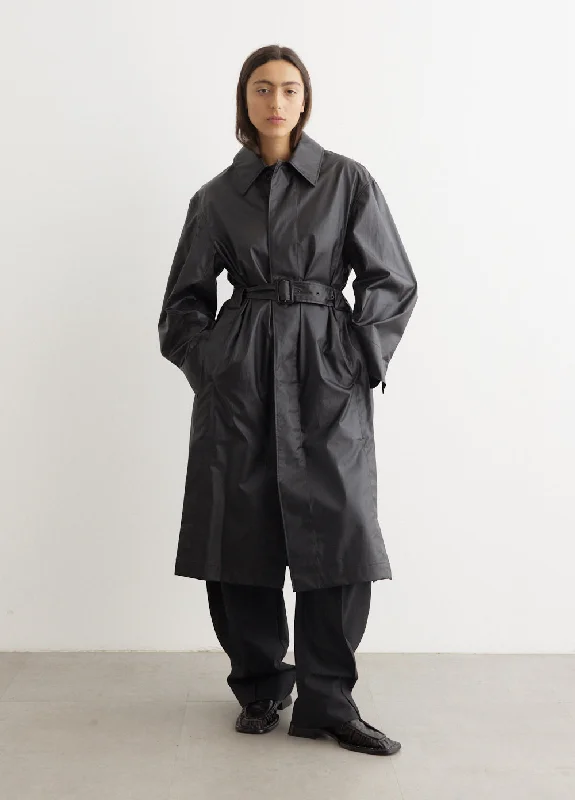 Belted Rain Coat With Slits Luxe Faux Fur Coat