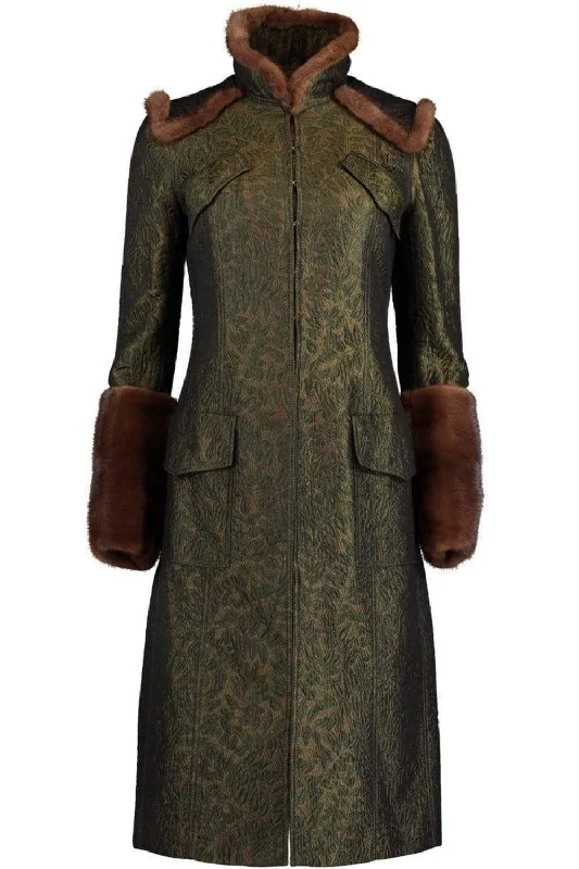 Brocade Coat with Mink Trim Sleeveless Puffer Vest