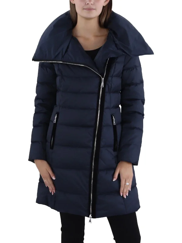 Brooklyn Womens Down Asymmetrical Puffer Coat Double-Breasted Trench