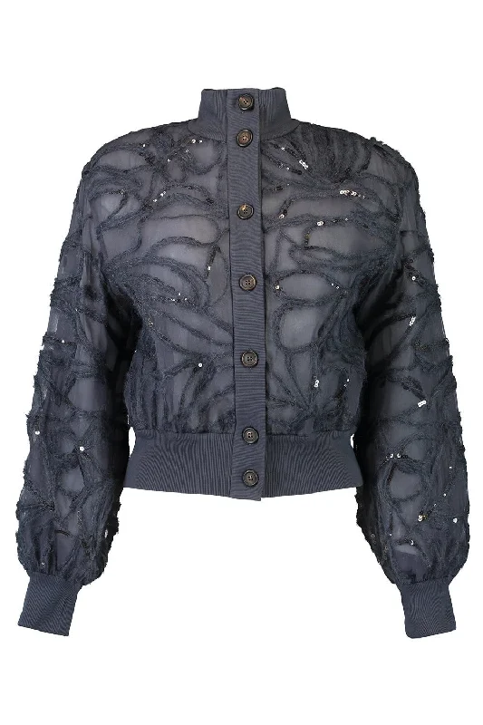 Dazzling Cables Embroidered Cardigan Striped Floral Plaid