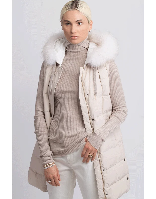 Cashmere and Puffer Vest Double Coat Plush Faux Fur Bolero