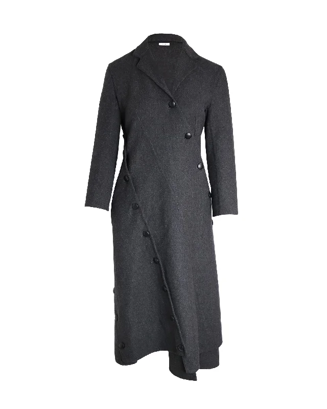 Celine Asymmetric Button-Detailed Coat in Grey Wool Waterproof Rain Jacket