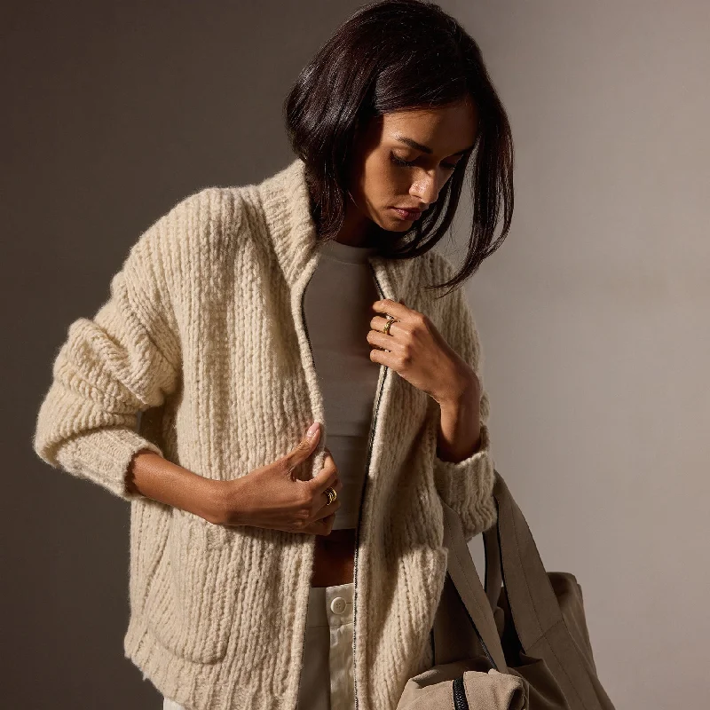 Cloud Knit Cardigan - Biscotti Houndstooth Herringbone Solid