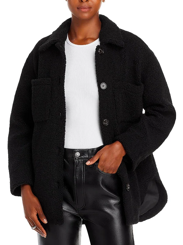 Connie Womens Faux Sherpa Long Sleeves Teddy Coat Insulated Snow Jacket