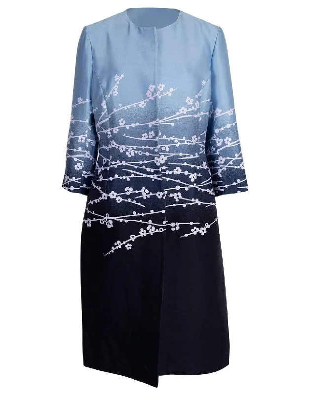 Dip Dye Cherry Blossom Jacquard Coat Chic Winter Coat