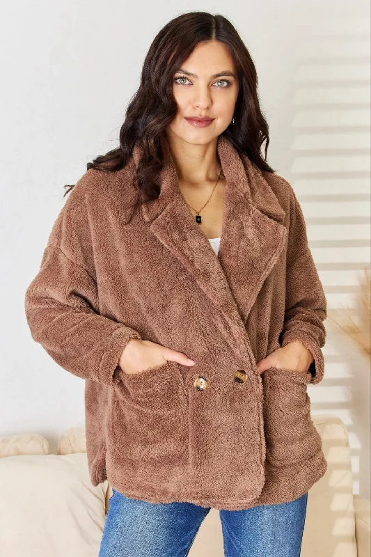 Double Breasted Fuzzy Coat Velvet Evening Cape