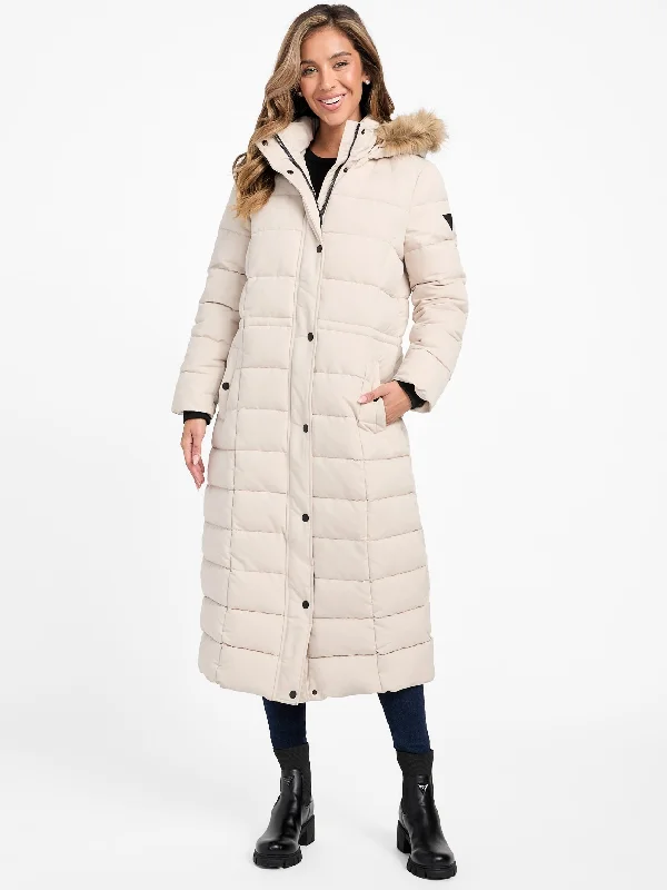 Eco Sybil Padded Long Coat Zipper Front Biker Jacket
