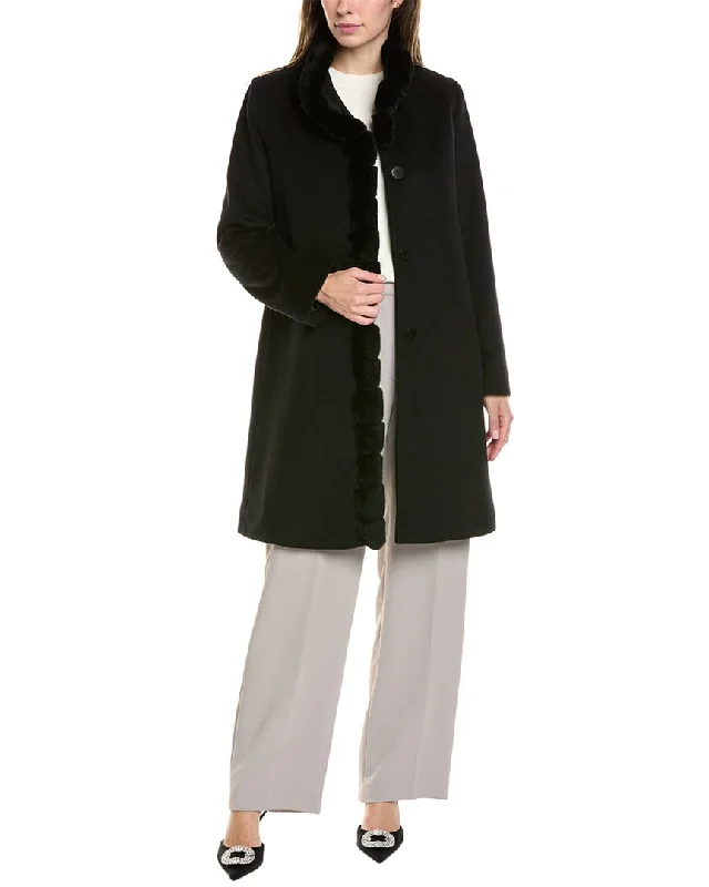 FLEURETTE Long Wool-Blend Coat Warm Hooded Poncho