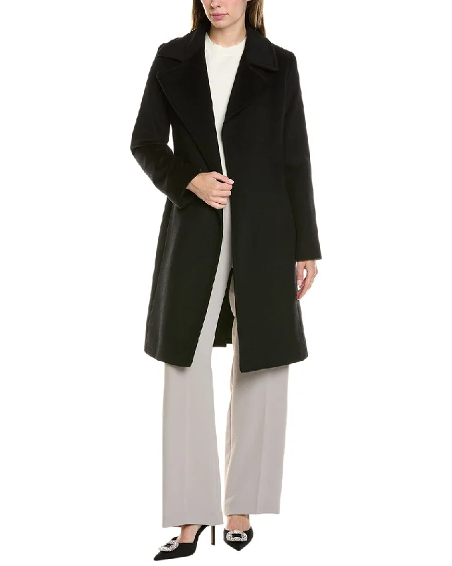 FLEURETTE Medium Wool-Blend Wrap Coat Belted Midi-Length Coat