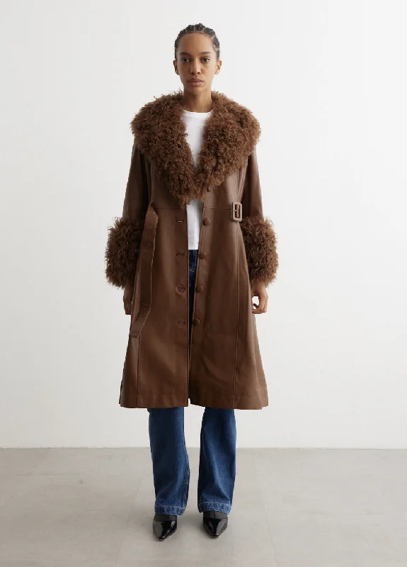 Foxy Leather Shearling Coat Recycled Down Jacket