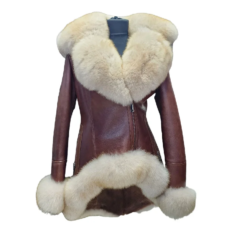 Gianna's brown shearling fur coat Boho Fringe Cardigan