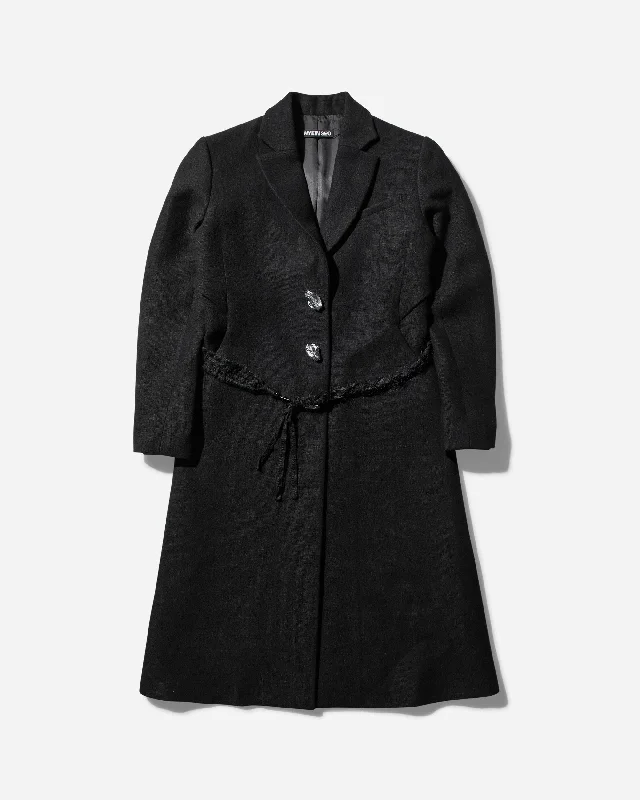Women's Ceramic Button Long Coat Black Casual Denim Jacket