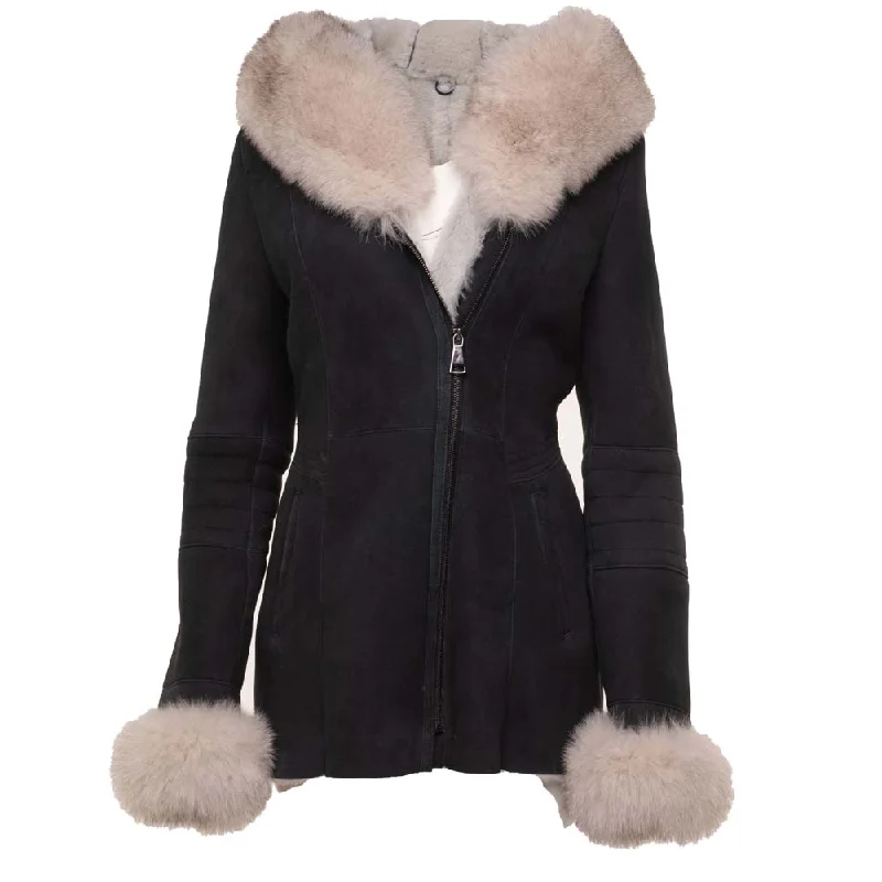 Izzy's Shearling coat with fox fur trim Button-Up Cardigan Coat