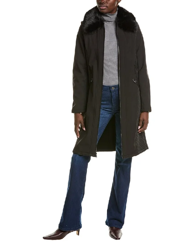 Kenneth Cole Long Belted Soft Shell Coat Adjustable Waist Parka
