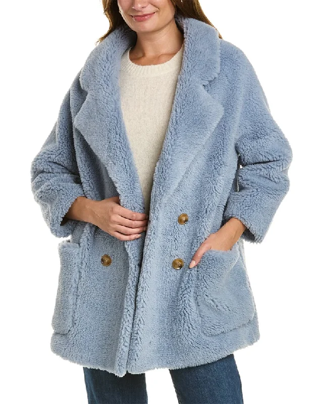 La Fiorentina Oversized Wool-Blend Teddy Coat Casual Open-Front Coat