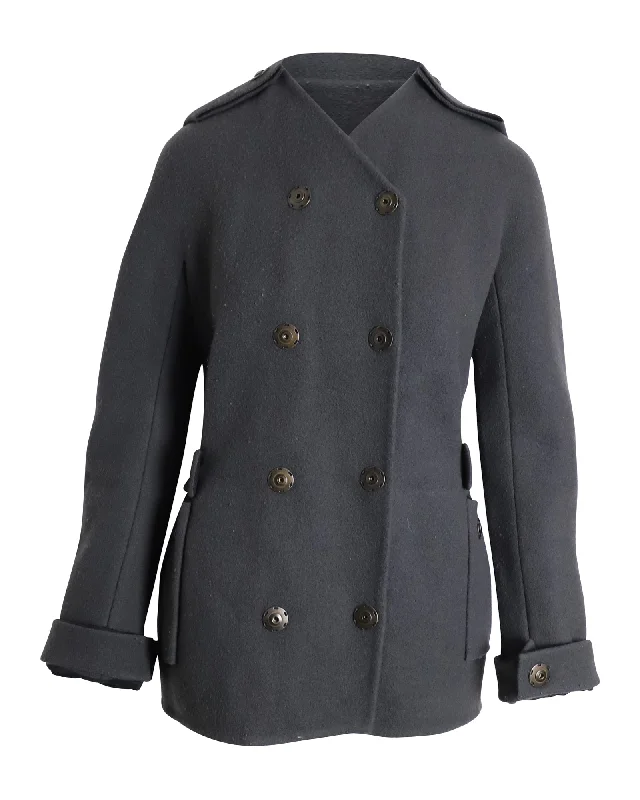 Lanvin Double-Breasted Coat in Grey Wool Stretchy Active Jacket
