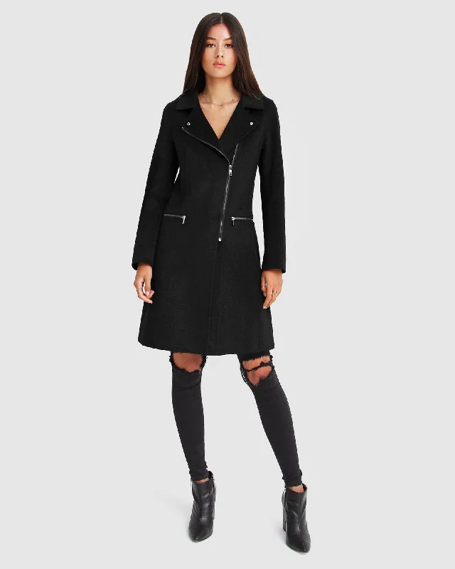 Last Chance Wool Blend Moto Coat - Black Bold Color Block Coat