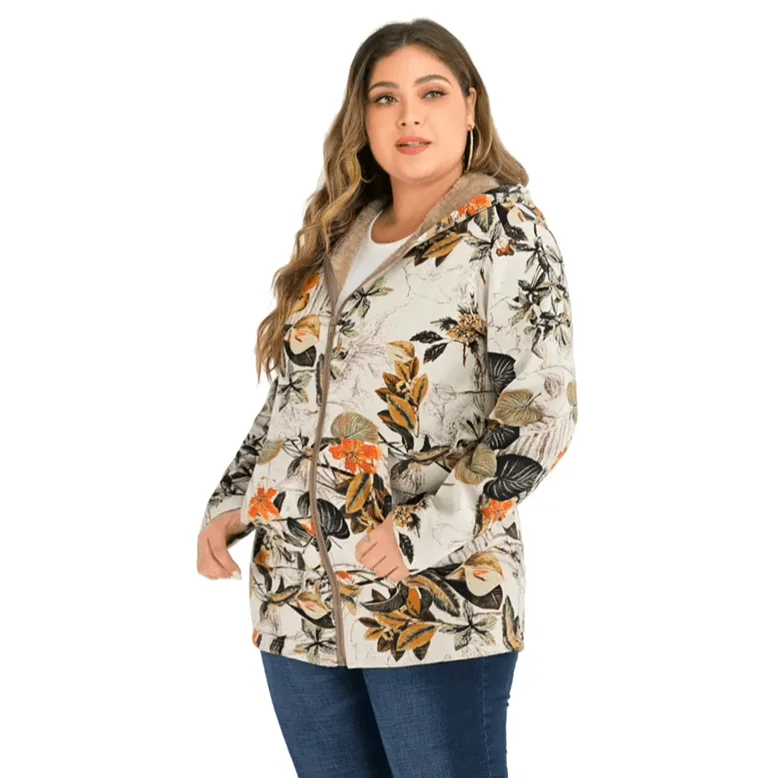 Floral Canvas Style Women's Coat: Bold Print with a fluffy inner lining Cozy Knitted Poncho
