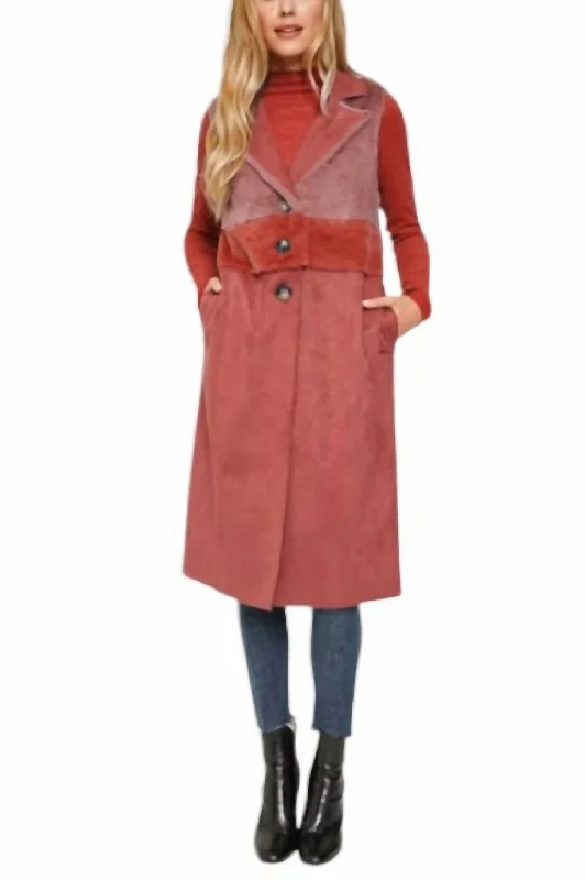 Malia Fur Mix Coat In Mauve/red Velvet Evening Cape
