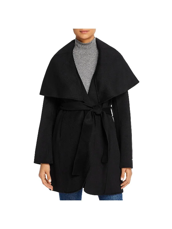 Marilyn Womens Wool Blend Winter Wrap Coat Draped Longline Jacket