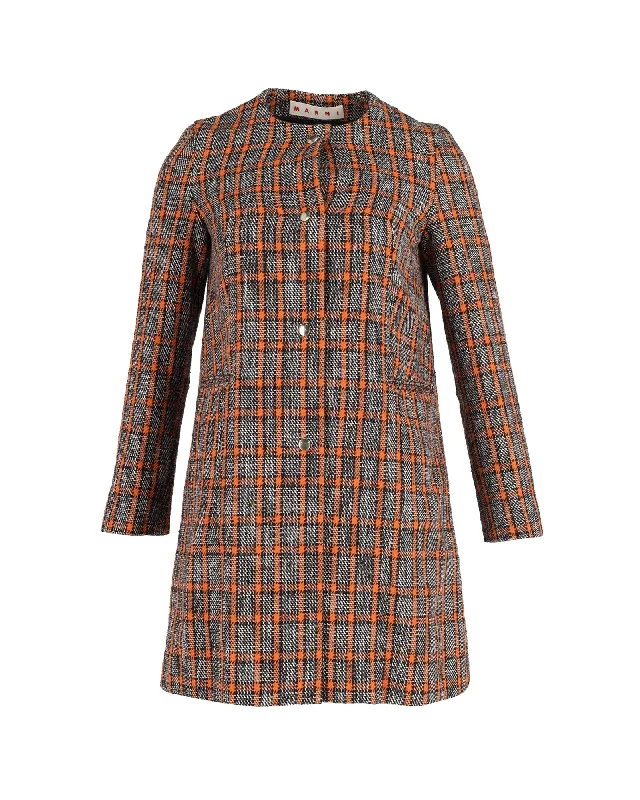 Marni Plaid Coat in Multicolor Cotton Cropped Moto Jacket